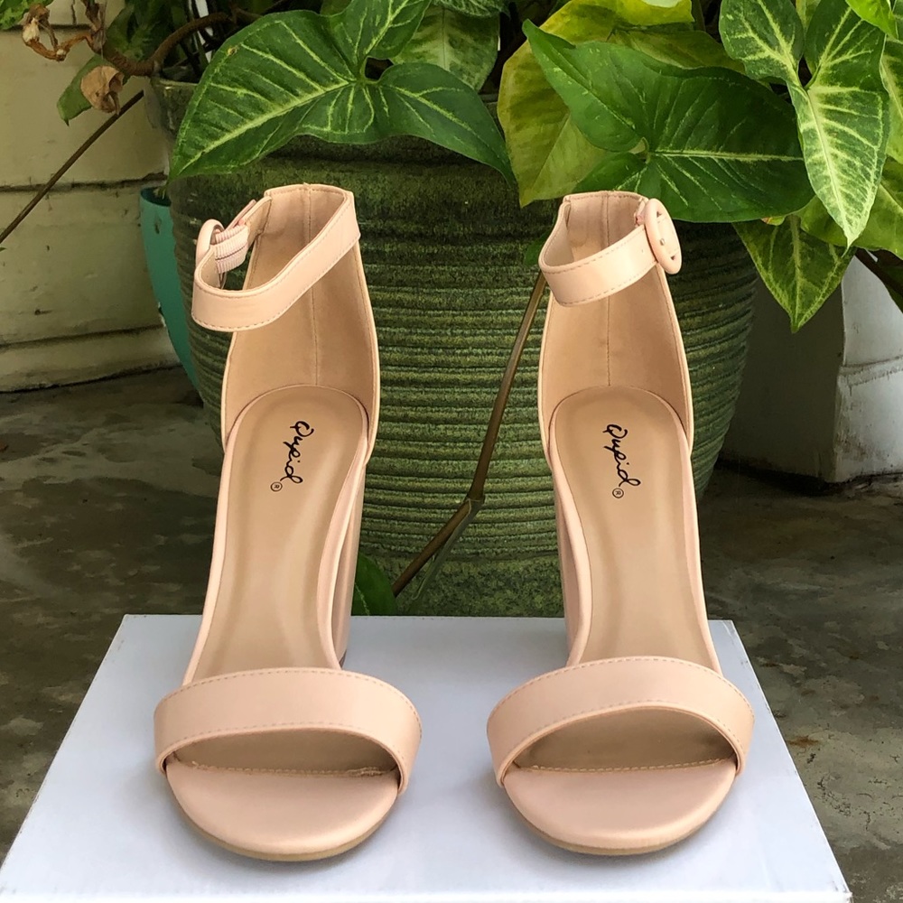 Nude Vegan Leather Ankle Strap Heels - Picture 6 of 9